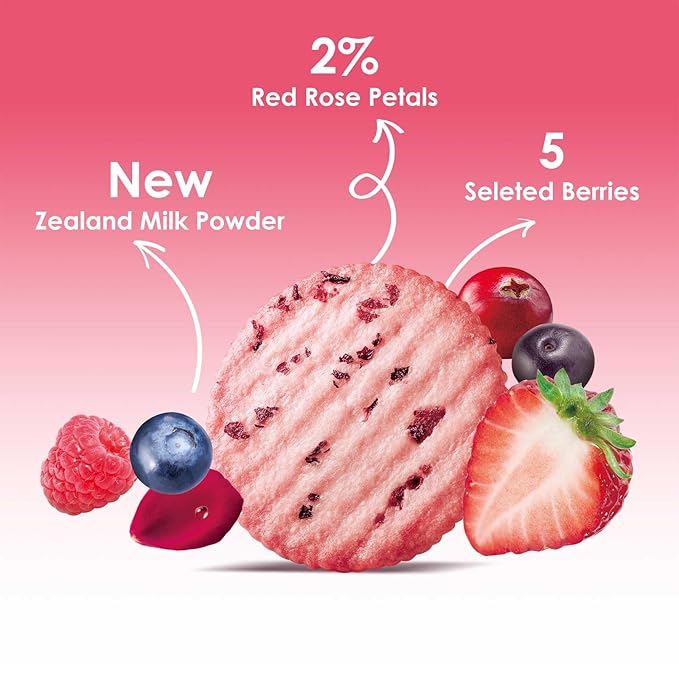V-LOONG Rose & Multi Berries Biscuits, Vlife Baked Round Crackers, Sweet and Crispy Snacks, (1