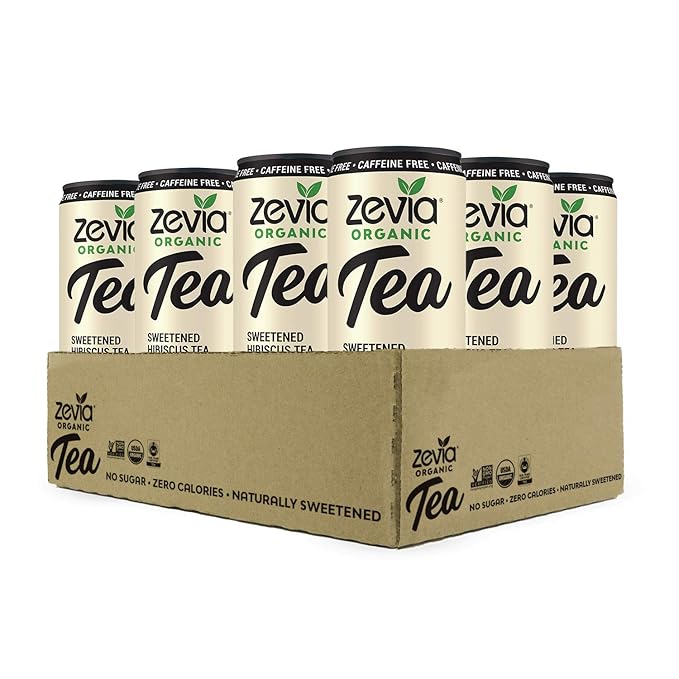 Zevia Zero Sugar Tea, Hibiscus Tea with Passionfruit Caffeine Free, 12 oz Cans (12-Pack)