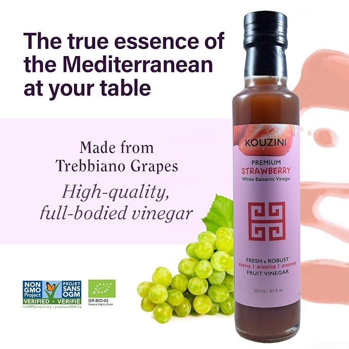 Kouzini Ultra Premium Strawberry Fruit White Balsamic Vinegar, Aged Balsamic Vinegars from Modena