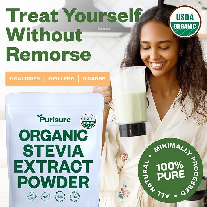 Organic Stevia Concentrated Powder, 125g, Organic Pure Stevia Powder, No Fillers, No Artificial