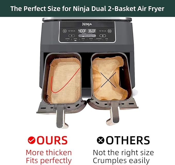 Air Fryer Disposable Paper Liners for Ninja Dual Airfryer Accessories, Non-Stick Parchment
