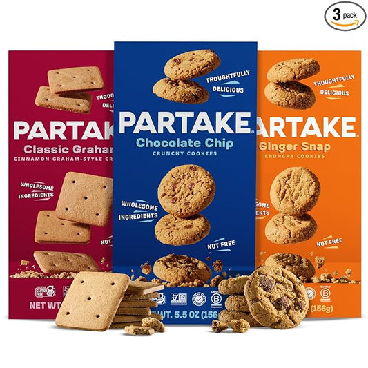 Partake Gluten Free Crunchy Cookies Variety Pack (Chocolate Chip, Ginger Snap, Classic Graham