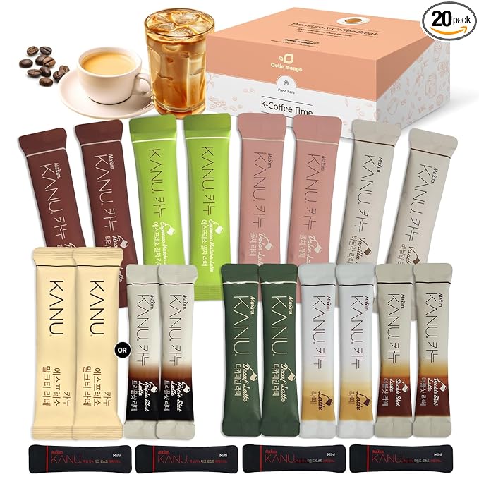 CUTIE MANGO Maxim KANU Premium Korean Instant Coffee Sampler Latte & Americano Assortment Café