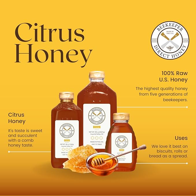 Beekeeper Direct Raw Unfiltered Honey - Real Raw Citrus Honey - All Natural Non-GMO Pure Gourmet