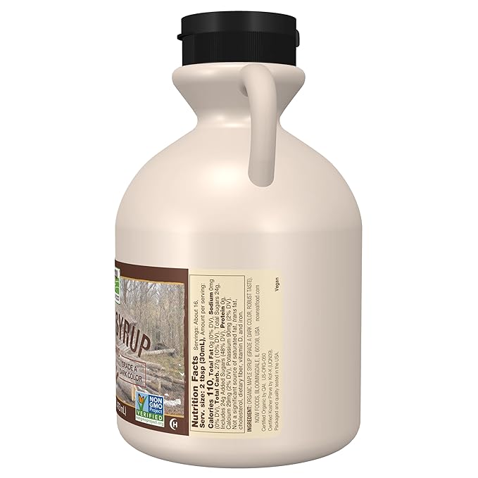 NOW Foods, Certified Organic Maple Syrup, Grade A Dark Color, Certified Non-GMO, Pure, Robust