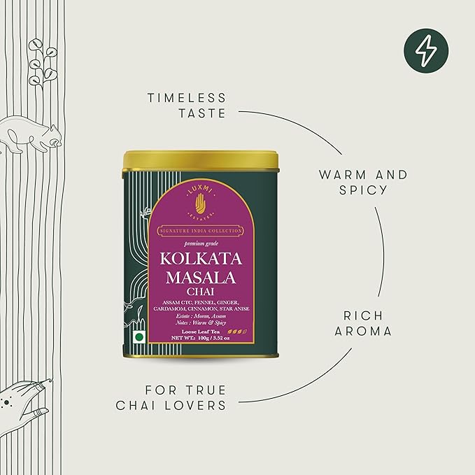 Luxmi Estates Kolkata Masala Chai | 100 gm | Signature India Collection | Assam CTC Tea | Black tea