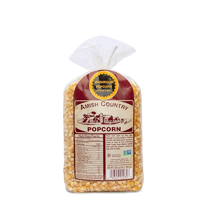 Amish Country Popcorn | 2 lbs Bag | Mushroom Popcorn Kernels | Old Fashioned, Non-GMO and Gluten