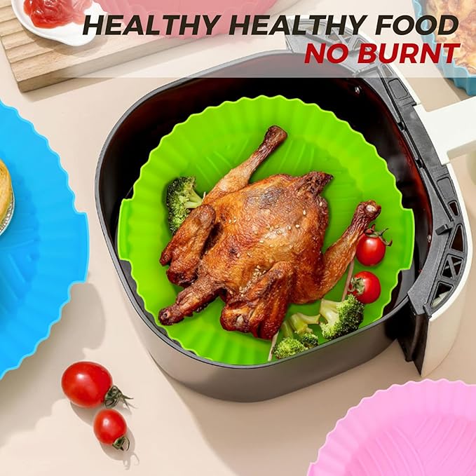Buauty 3 Pack Air Fryer Silicone Liners 8inch Air Fryer Silicone Pot Reusable Food Grade Silicone
