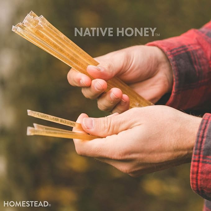Homestead Honey Native Sticks 100 Count - Pure Wildflower - Individual Packets - Unfiltered Snack