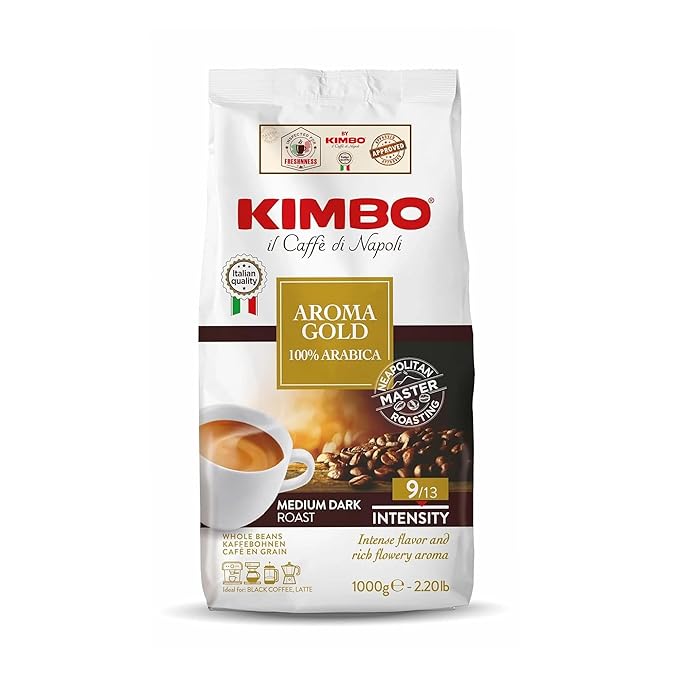 Kimbo Aroma Gold | 100% Arabica Whole Bean Coffee | Medium Dark Roast | 9/13 Intensity | 2.2 Lbs