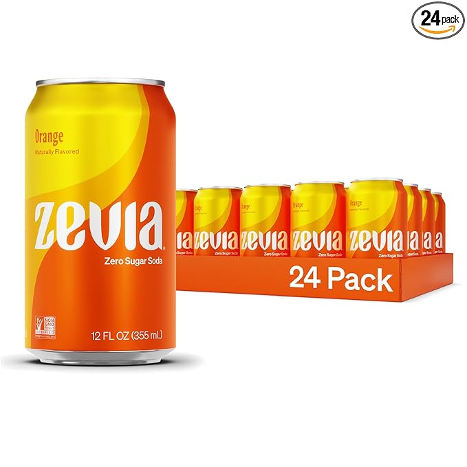 Zevia Zero Sugar Soda, Orange, 12 oz Cans (24-Pack) ??Naturally Sweetened, Non-GMO Project
