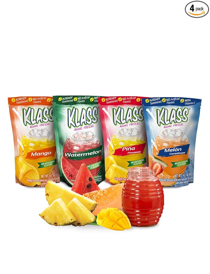 Klass Aguas Frescas | Drink Mix Tropical Variety Pack | Watermelon, Cantaloupe, Mango & Pineapple