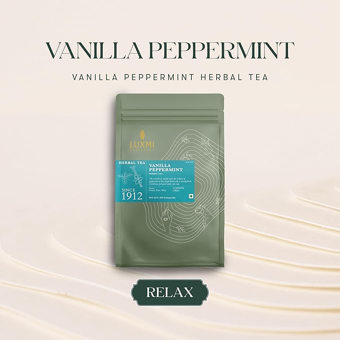 Luxmi Estates Vanilla Peppermint Organic Peppermint Tea (50 Tea Bags) Caffeine Free Tea Bags For