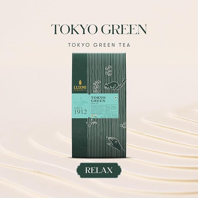 Luxmi Estates Tokyo Green Organic Green Tea (25 Tea Bags) Tea Bags For Relaxing, Calming, and