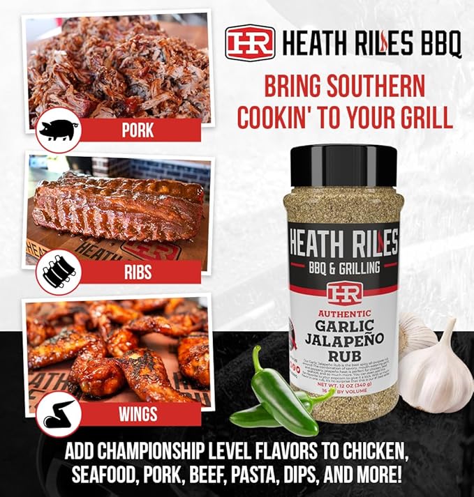 Heath Riles BBQ Rub - Garlic Jalapeño Seasoning, Champion Pitmaster Recipe, Legendary Rubs For