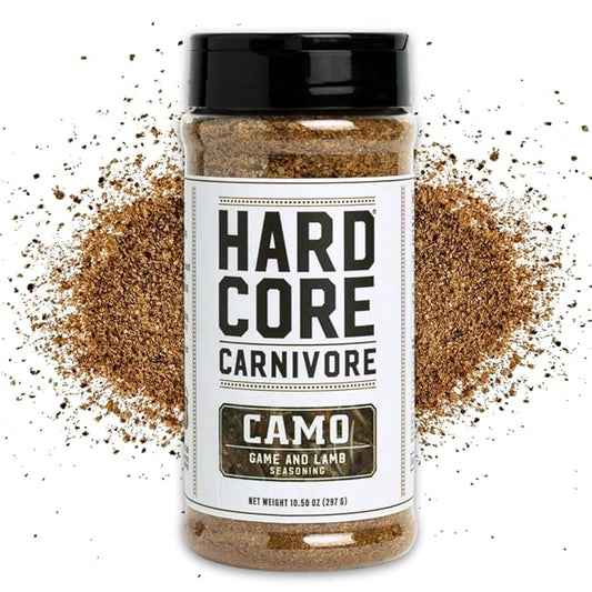 Hardcore Carnivore Camo - Wild Game and Lamb Seasoning (10.5 oz Shaker) Bold Texas-Made Spice Blend