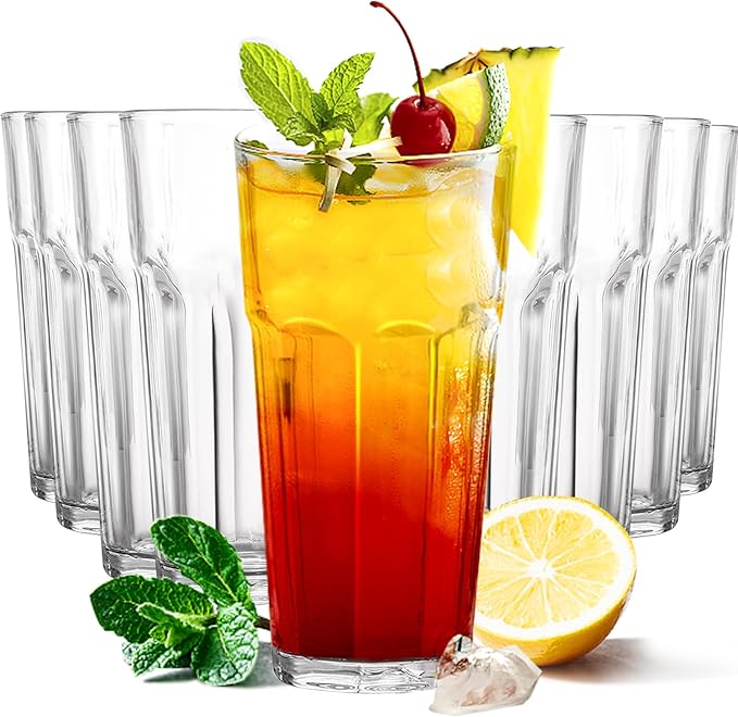 Etolies Highball Drinking Glasses Set of 9, Water Glasses 16 oz,Iced Tea Glasses for Water, Juice