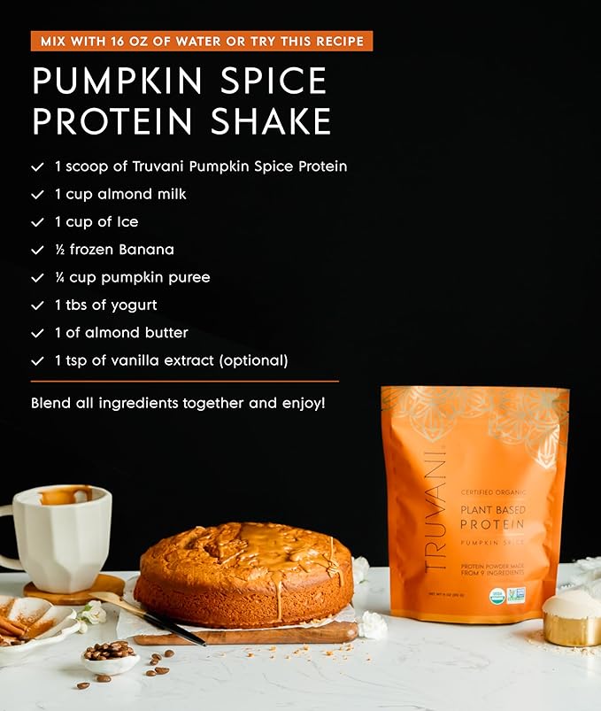 Truvani Vegan Pea Protein Powder | Pumpkin Spice | 20g Organic Plant Based Protein | 20 Servings |