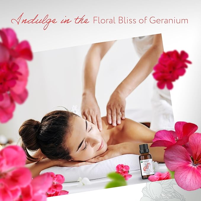 HBNO Organic Geranium Essential Oil - 1 oz (30ml) - USDA Certified Organic Geranium Essential Oil
