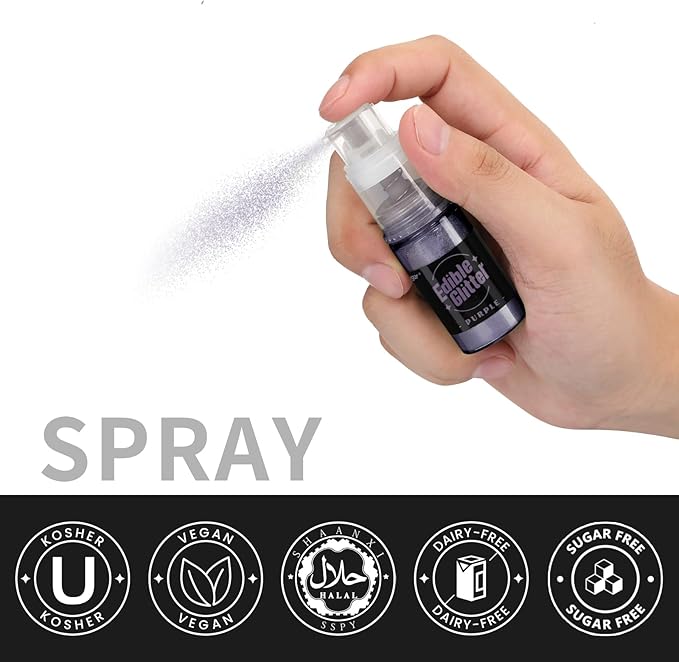 Sujoygar Edible Glitter Spray 2 Colors, Black and Purple Edible Glitter for Cocktails, Shimmer