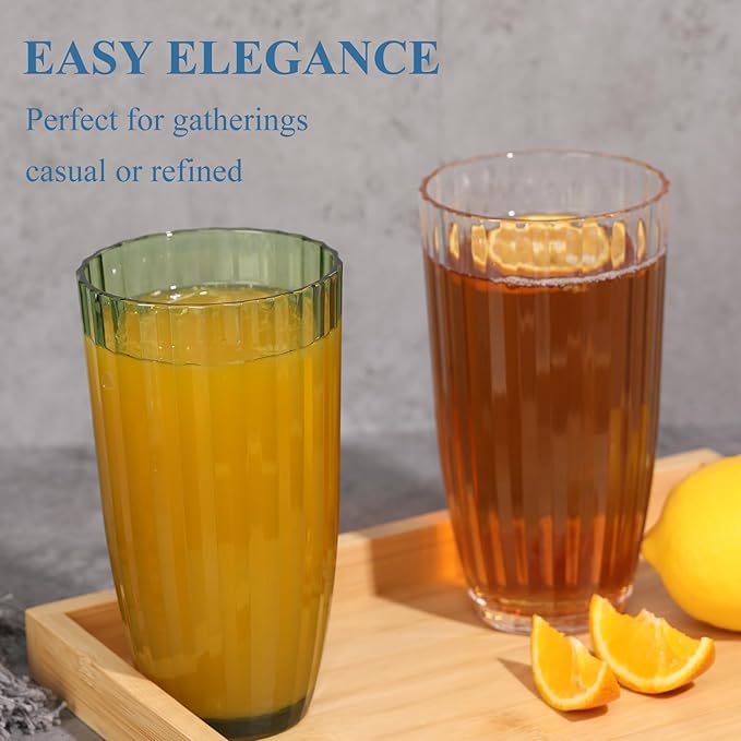 Acrylic Clear Highball Plastic Cups | Plastic Reusable Tumblers 20oz (Set of 8) | Stackable |