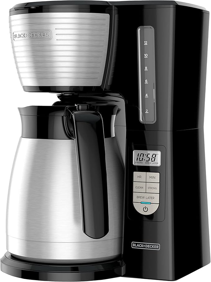 BLACK+DECKER 12-Cup Thermal Programmable Coffee maker, Brew Strength Selector, Auto-clean, Black