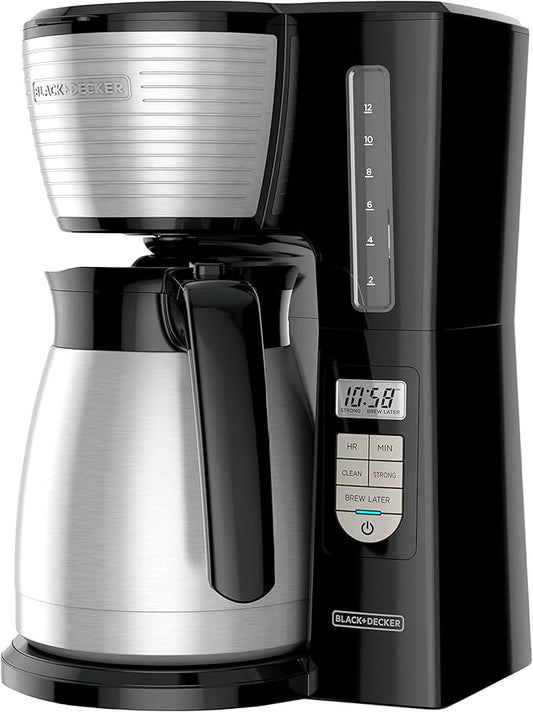 BLACK+DECKER 12-Cup Thermal Programmable Coffee maker, Brew Strength Selector, Auto-clean, Black