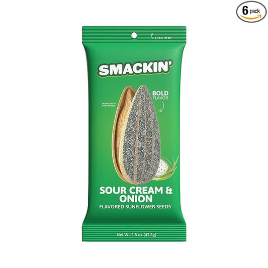 SMACKIN' Sunflower Seeds, Roasted Jumbo Small-Batch, American Made - Sour Cream & Onion, 1.5oz bags