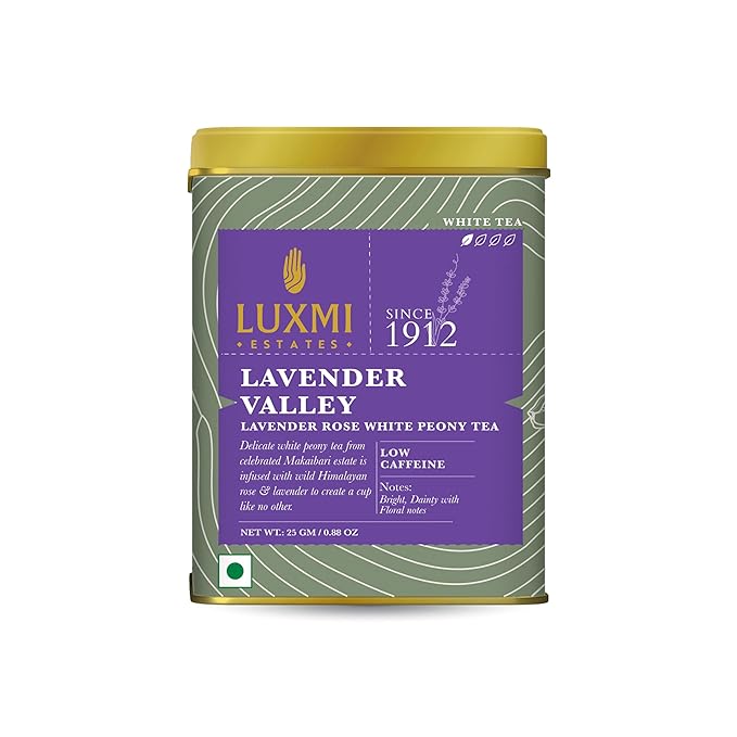 Luxmi Estates Lavender Valley Organic Loose Leaf Tea, (25g) Darjeeling Makaibari White Tea, Low