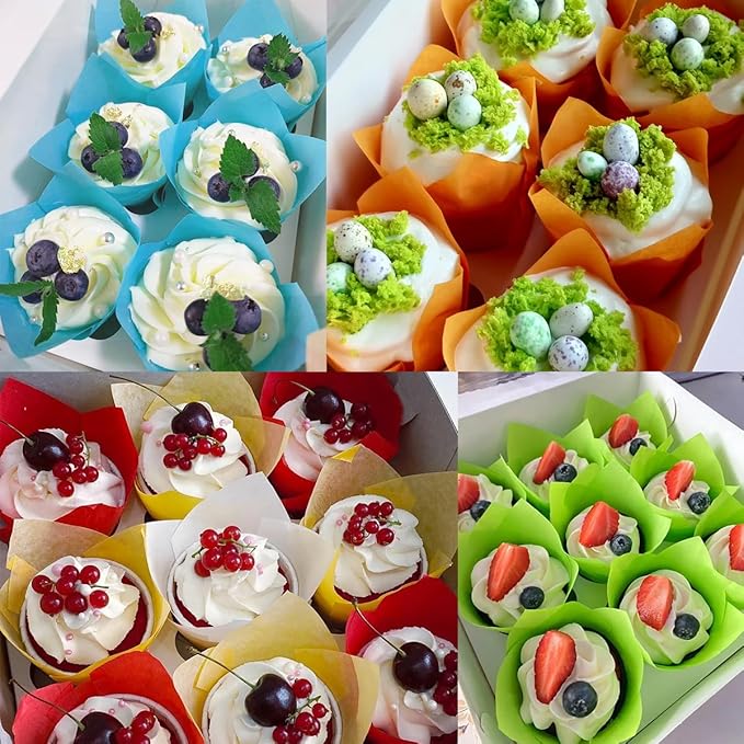 150 Pieces Tulip Cupcake Muffin Liners Paper Baking Cups Greaseproof Cupcake Wrappers for Birthday