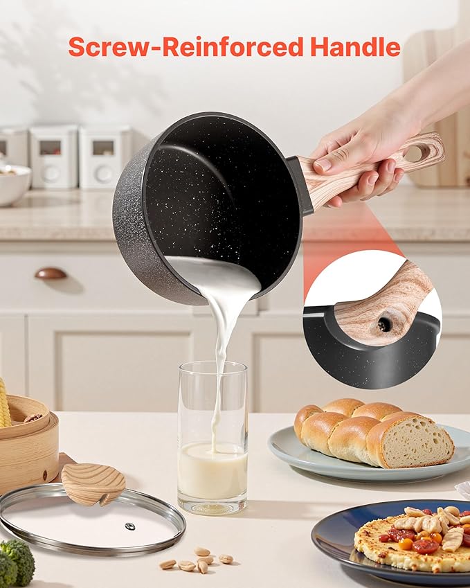 VEVOR 1.5 QT Saucepan, Nonstick Saucepan with Tempered Glass Lid, Multipurpose Cooking Sauce Pot