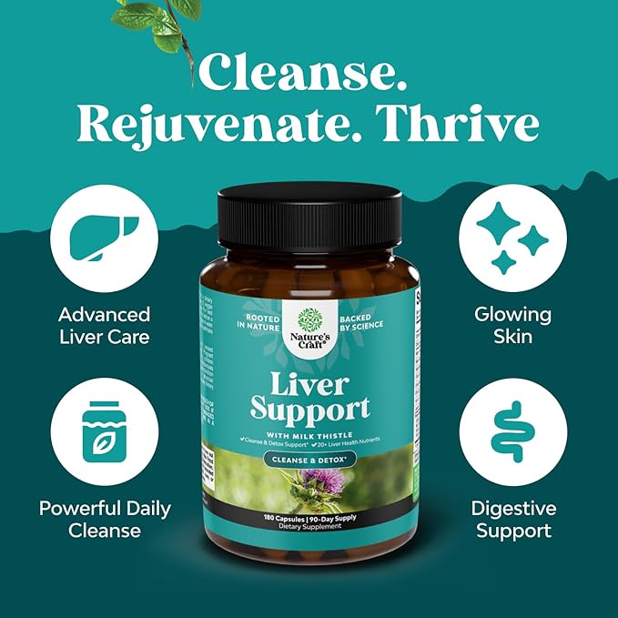 Liver Cleanse Detox & Repair 180 Capsules - Herbal Liver Support Milk Thistle Supplement