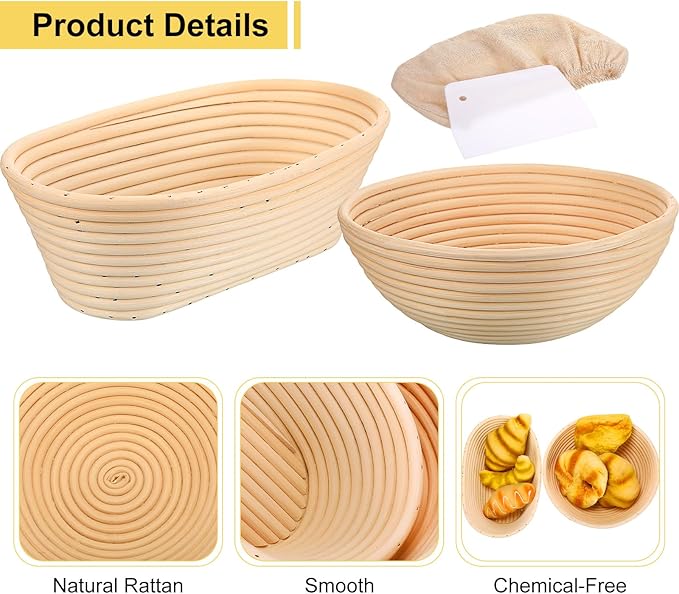 Geetery Set of 12 Proofing Basket, 10 Inch Round Oval Cane Bread Proofing Baskets with Sourdough