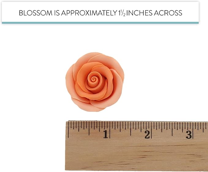 Global Sugar Art Premium Edible Roses, Peach, Unwired, Medium 1.5 inches, 12 Count by Chef Alan