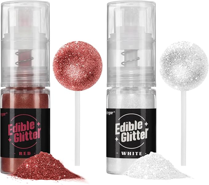 Sujoygar Edible Glitter Spray 2 Colors, Red and White Edible Glitter for Cocktails, Shimmer Powder