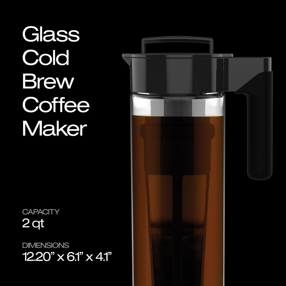 Takeya Glass Cold Brew Coffee Maker for Iced Coffee, Airtight Pitcher, Premium Quality, 2 Quart