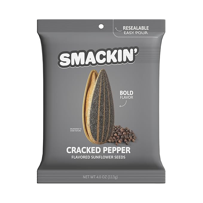 SMACKIN' - Jumbo Roasted Sunflower Seeds, No Salty Burn, American Made, Easy Pour & Seal - Cracked