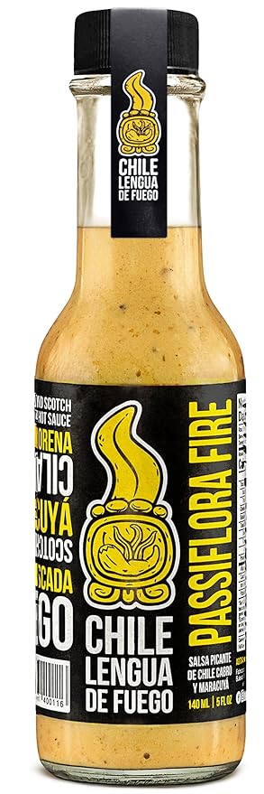 Chile Lengua de Fuego Passiflora Fire Hot Sauce – 1 Bottle – Passion Fruit, Smoked Scotch Bonnet &