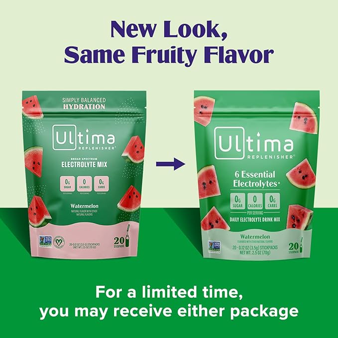Ultima Replenisher Daily Electrolyte Powder Drink Mix ??Sugar Free ??Watermelon, 20 Stickpacks