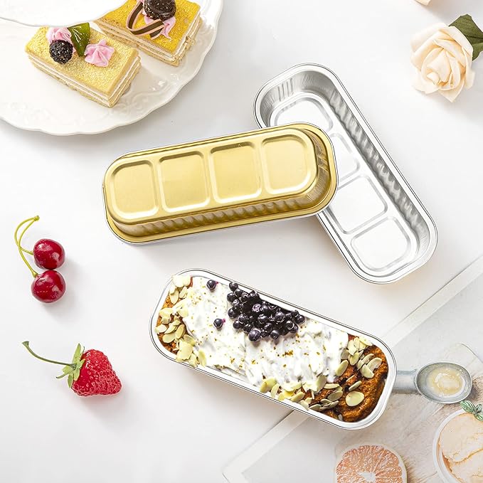 EUSOAR Gold Cupcake liners with Lids, 50pcs 6.8oz 6.5"x2.5"x1.2" Aluminum Disposable Ramekins Pan