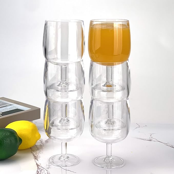 Yalin Set of 6 Unbreakable 12 oz Acrylic Plastic Wine and Water Tumbler Stackable Goblets. (Clear