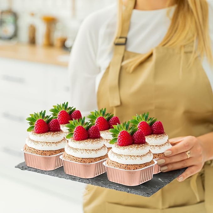 Aoriher 150 Pieces 10 oz Mini Cake Pans with Lids Aluminum Foil Baking Cups Square Disposable 4" x