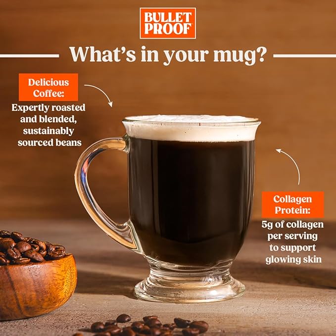 Bulletproof Coffee + Collagen Single-Serve Coffee Pods, 24 Count, Clean Coffee Tested for Toxins