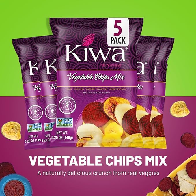 Kiwa Healthy Veggie Chips - Vegetable Snacks for Kids & Adults - Exotic Chips with Plantain, Beet