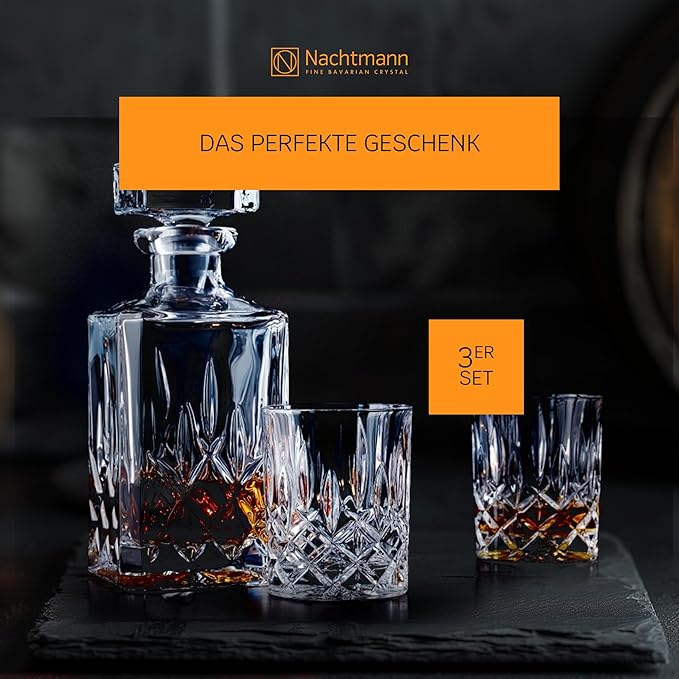 Nachtmann Noblesse 3-Piece Crystal Whiskey Set - 25oz Decanter with Stopper & 10.4oz Tumblers
