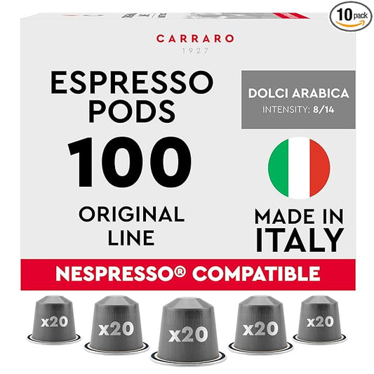 CARRARO 1927 Dolci Arabica - 100 Aluminum Coffee Pods Compatible with Nespresso Original line