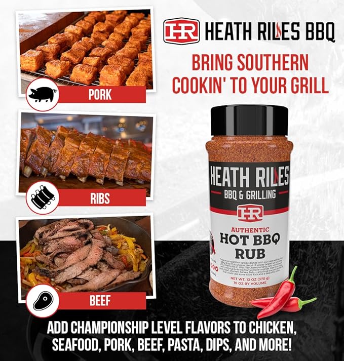 Heath Riles BBQ Rub - Hot Seasoning, Champion Pitmaster Recipe, Legendary BBQ Rubs For Smoking &