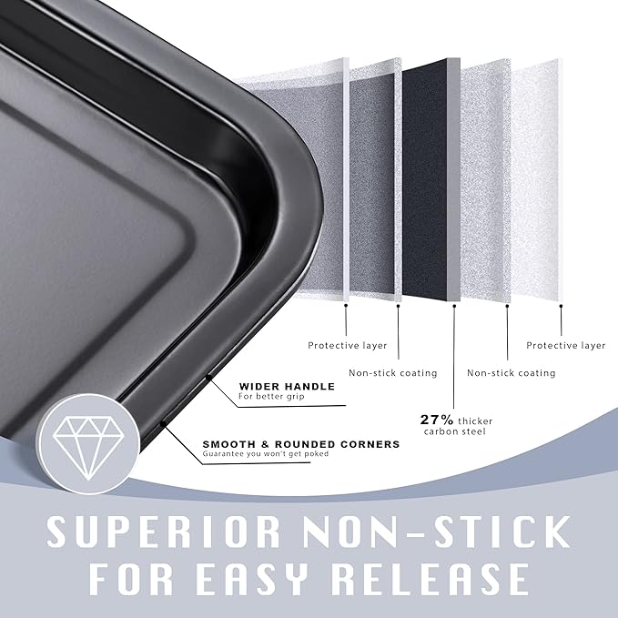 HONGBAKE 2 Pack Quarter Sheet Pan for Baking - Nonstick 13.8 x 9.8 Small Cookie Sheet with Wider