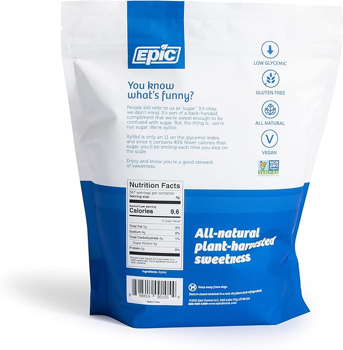 Epic 100% Xylitol Sweetener - 5 Pound Zipper Pouch of Xylitol Sugar Substitute for Baking & Cooking