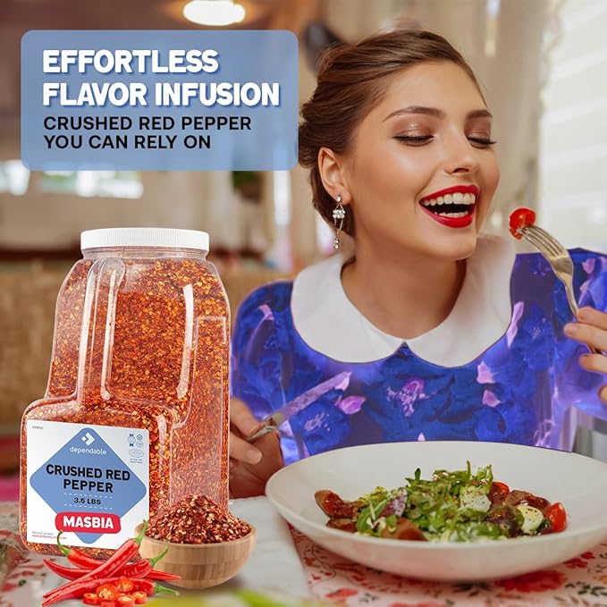 Dependable Food Crushed Red Pepper Flakes - 3.5 Lb. Container - Bulk Size - Kosher Spice Seasoning